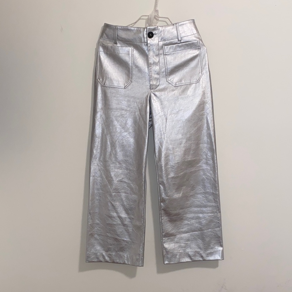 Anthropologie Maeve Silver Metallic Pants